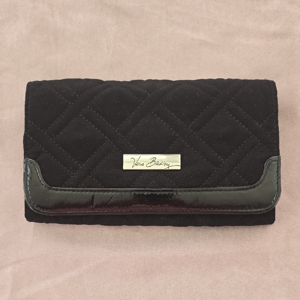 Vera Bradley Black Quilted Wallet with Patent Accent and Gold Logo